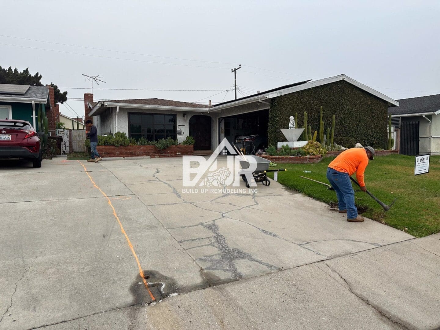 Before driveway paver installation in progress