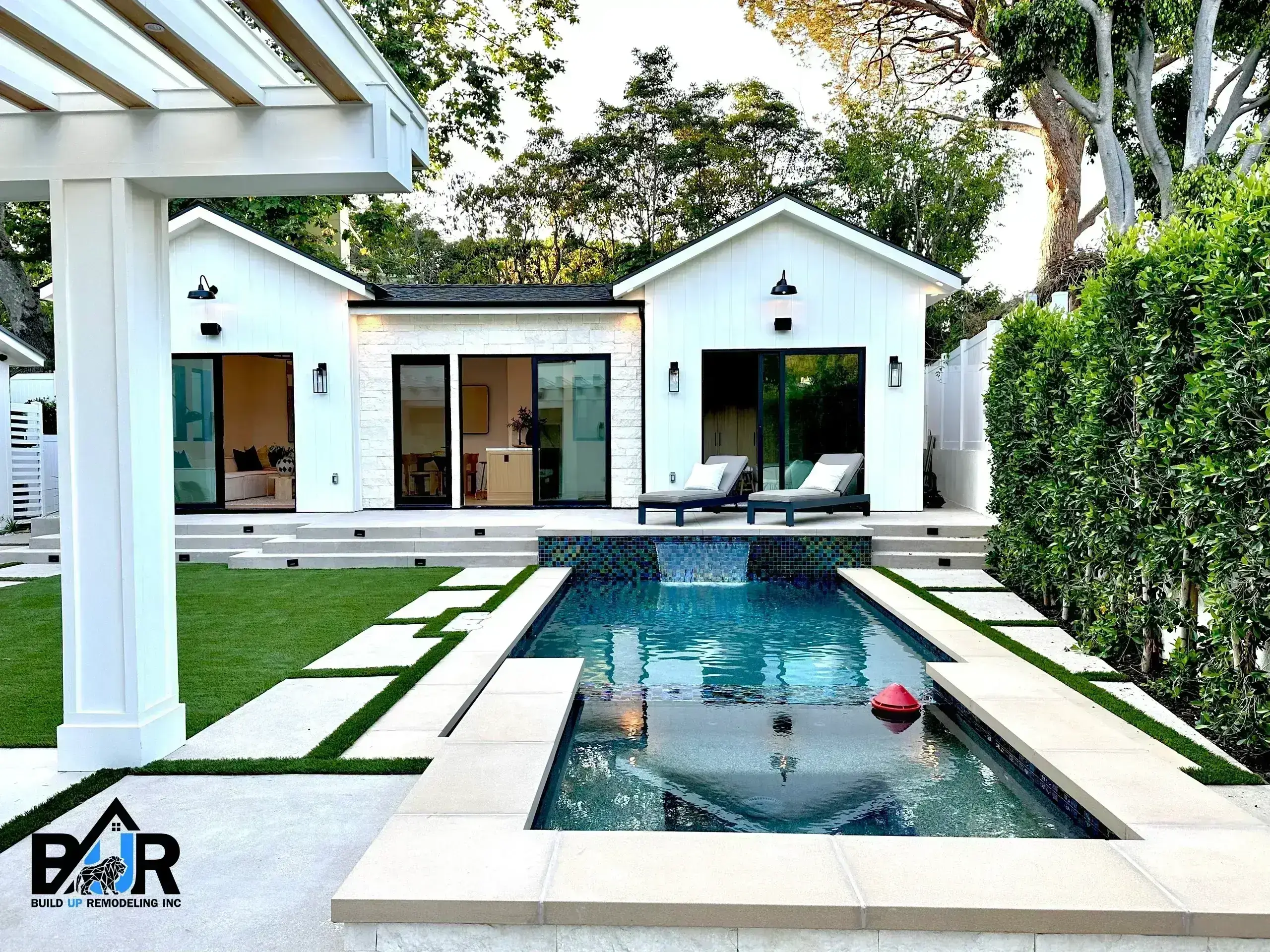 Complete luxury backyard remodeling with pool hardscape and outdoor living