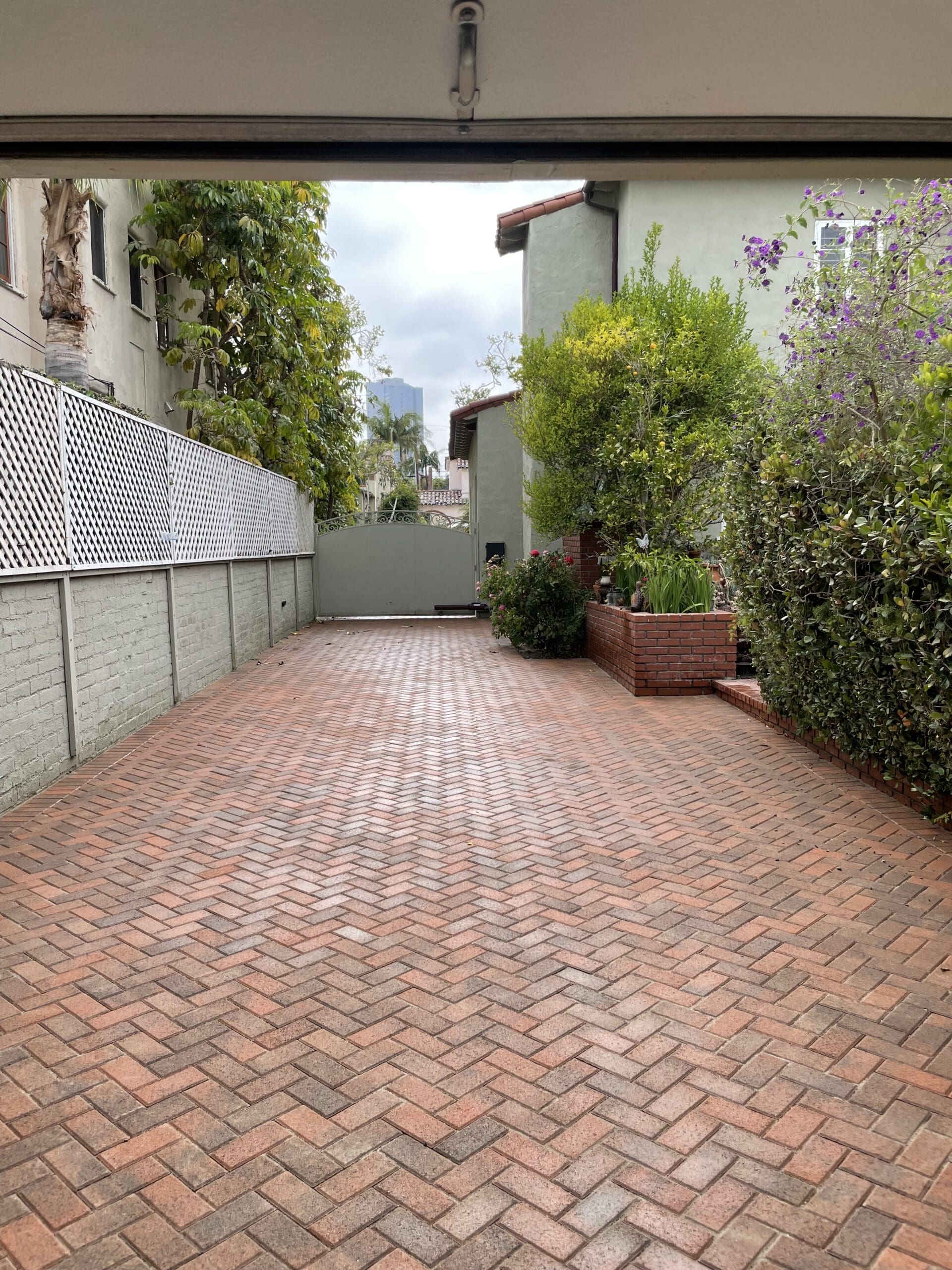 Completed Beverly Hills driveway remodeling with terracotta Holland pavers