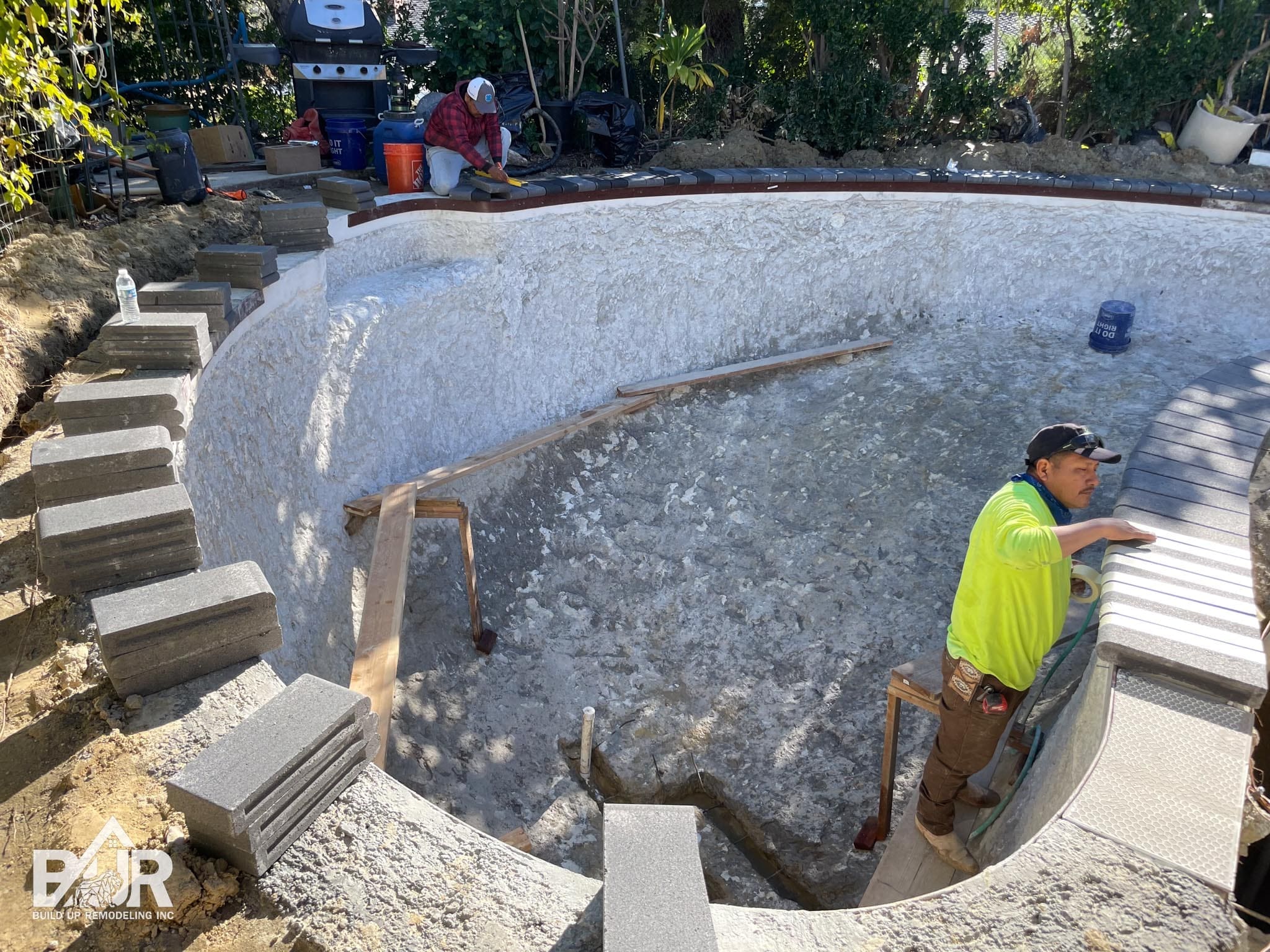 Bullnose pool coping installation progress