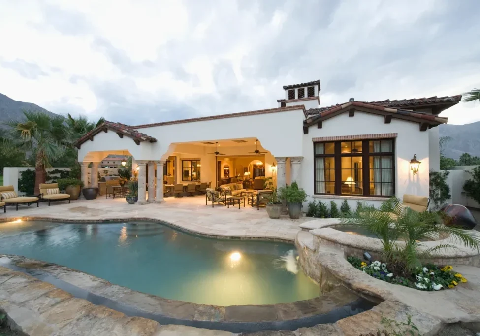 Luxury villa with pool and mountain view.